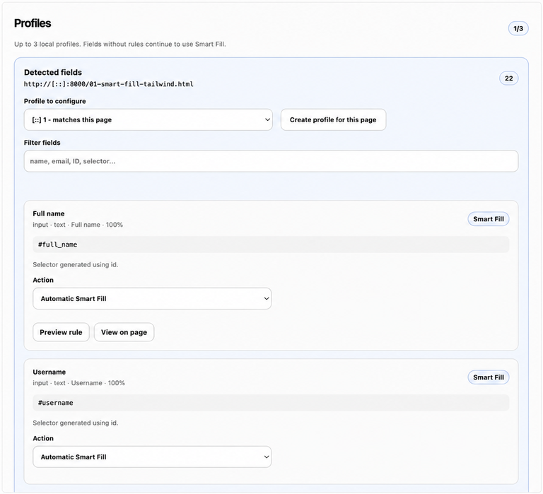 Editor de profiles do Lero Lero – Form Filler
